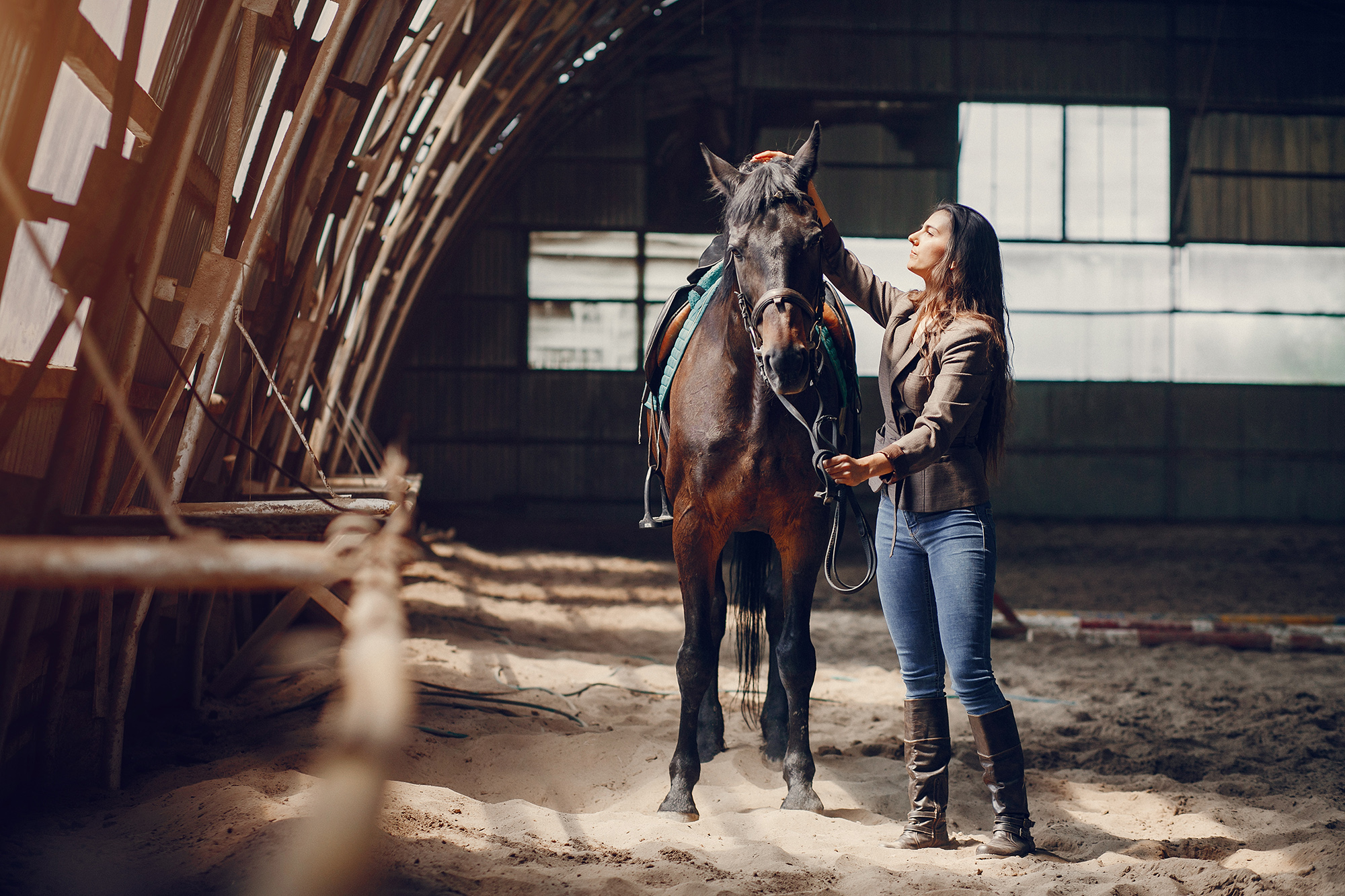 Beautiful Woman Spend Time With Horse